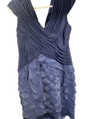 Adrianna Papell Sleeveless Navy Shutter Tiered Ruffled Cocktail Dress